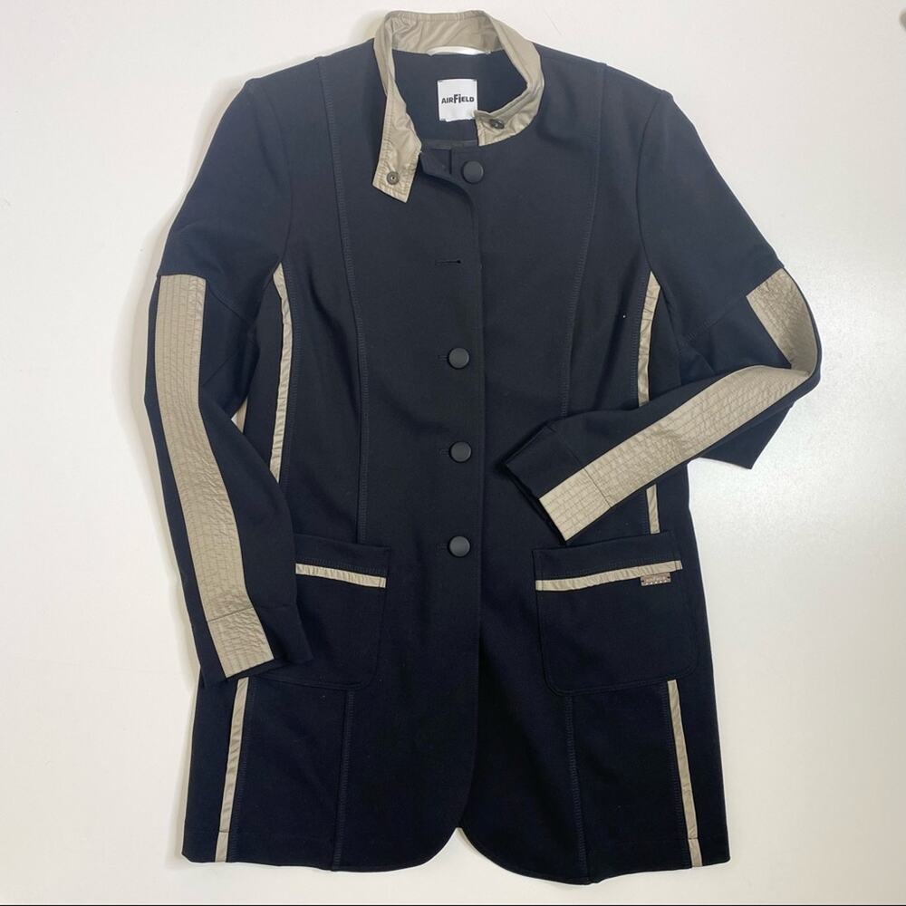 Airfield Button Down Long Sleeve Black Jacket Khaki Satin Trim M